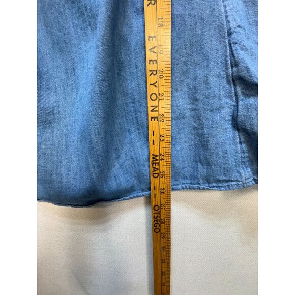 Old Navy Women Chambray Flutter Blouse Denim Sz 3X Blue Lightweight Short Sleeve - Picture 7 of 12